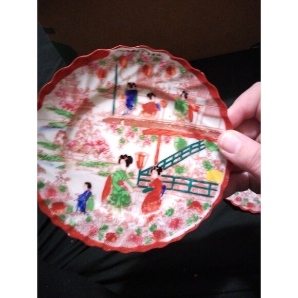 Lot 3 Pieces Antique Japanese Geisha Girls Eggshell Porcelain Plates Small Plate - Picture 2 of 6